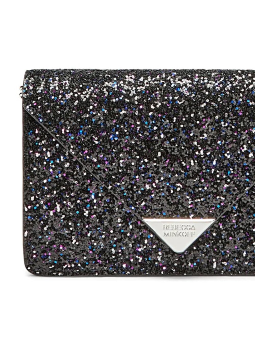 Rebecca Minkoff Black Glitter Envelope Card Wallet ID Coin Case King Ring silver
